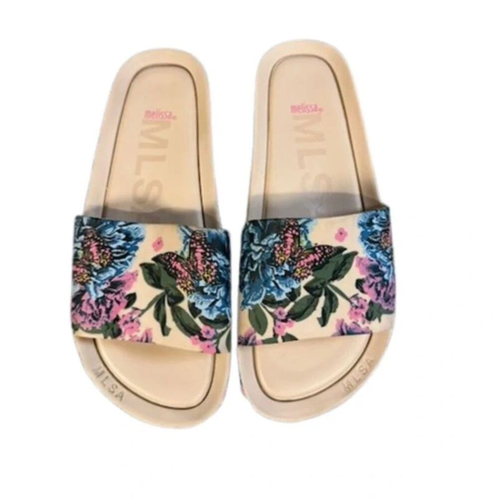 Melissa Floral Slide Sandals Women’s US 7 Pink Blue Flower Jelly Slip On